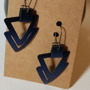 Pleather Drop Earrings Handmade Blue Triangle
